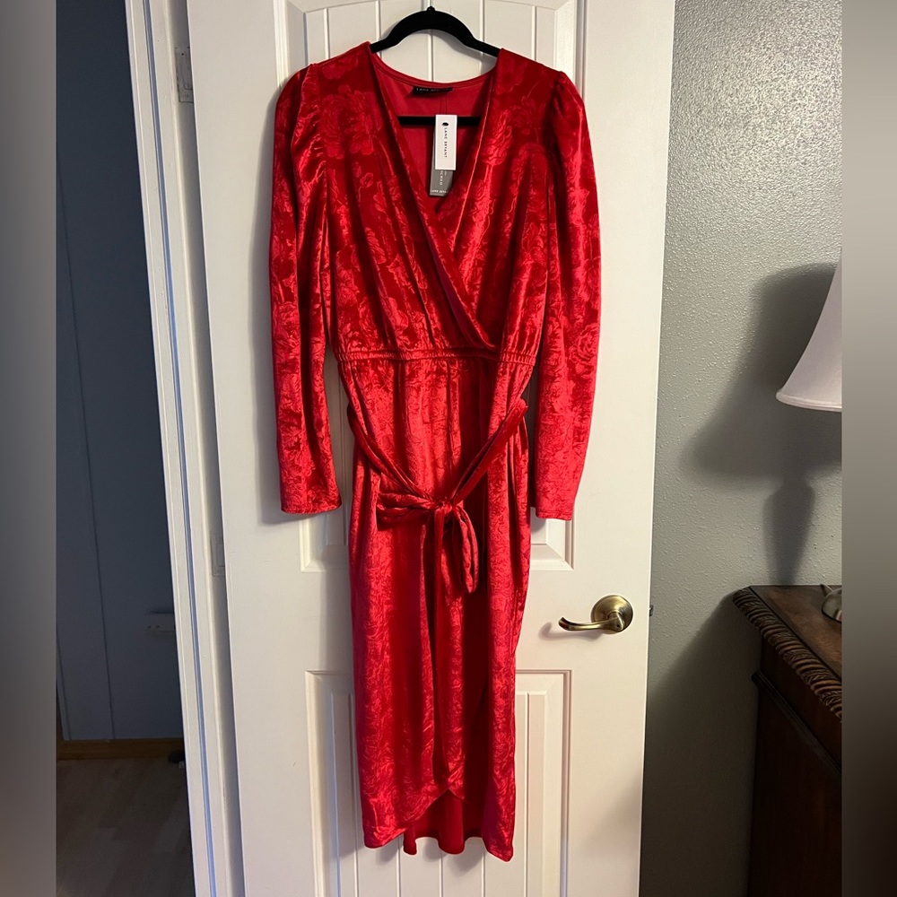 NWT Red Velvet Faux Wrap Dress
